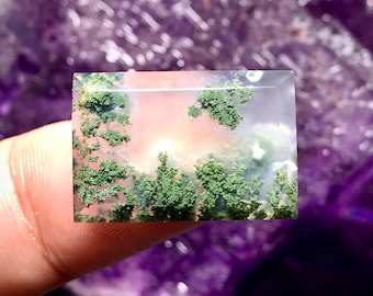 Green Moss Agate Emerald Cut Cabochon, Gift For Her, Gift For Engagement, Wedding Gift, Supply Jewelry