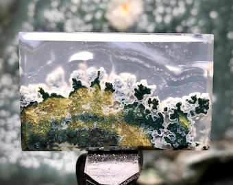 Scenic Moss Agate Cabochon 34x21x4 mm. Gift For Her . Stone For Necklace