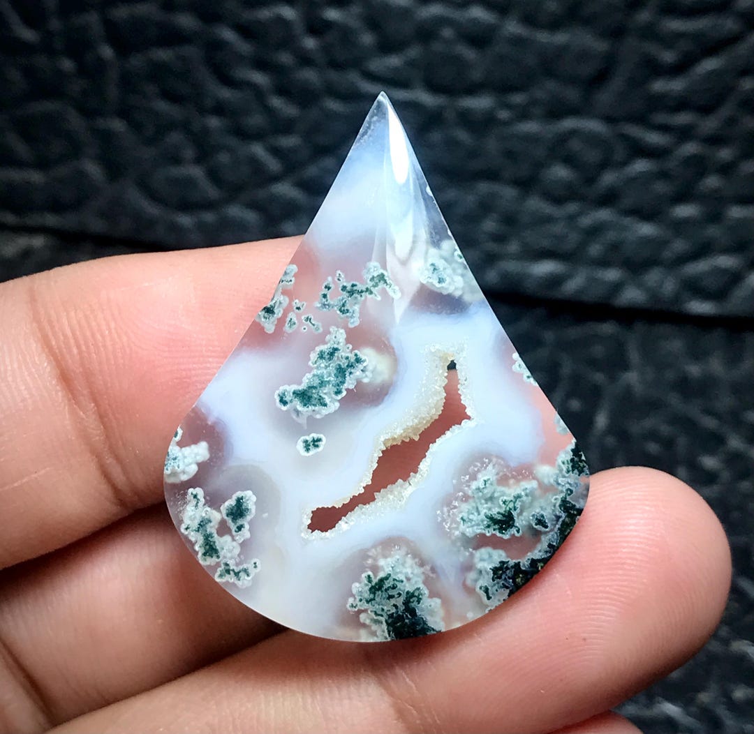 Scenic Moss Agate Cabochon, Java Island Gemstone (38x29x6 Mm) - Etsy