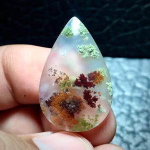Scenic Moss Agate Cabochon: Natural Java Island Gemstone (30x19x4 mm)