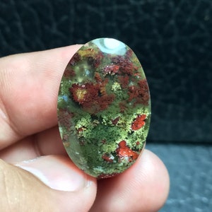 Java Moss Agate Cabochon, Scenic Gemstone Pendant (19x28x6 mm)