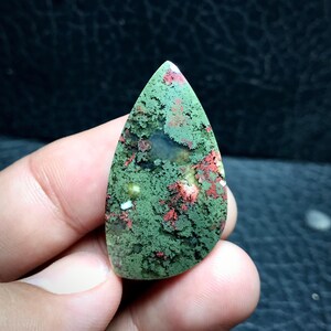 Scenic Moss Agate Cabochon: Indonesian Gemstone (21x38x7 mm)