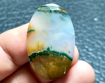 Scenic Moss Agate Cabochon 34x22x5 mm, By Cabochonsforyou, Personalized Gift, Gifts For Her, Birthday Gift, Handmade Jewelry, Pendant