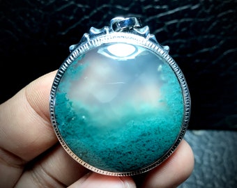 Pendant Green Moss Agate 33x33x6 mm, Birthday Gifts, Jewelry, Personalized Gift, Easter Gifts, Engagement Gift, Handmade Gift