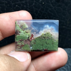 Scenic Moss Agate Cabochon 31x23x4 mm, Birthday Gifts, Java Moss Agate, Gifts For Her, Beautiful Gifts
