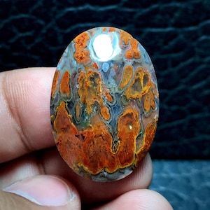 Fire Plume Agate Cabochon: Natural Gemstone Jewelry Making (31x22x6 mm)