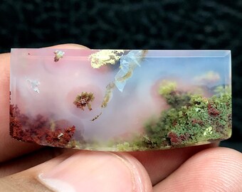 Scenic Moss Agate Cabochon, Natural Indonesian Gemstone (33x15x4,5 mm)