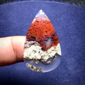 Scenic Moss Agate Teardrop Cabochon: Java Island Gemstone (26X40X5 mm)
