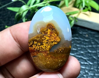 Scenic Moss Plume Agate Cabochon 39x26x8 mm, Cabochonsforyou, Personalized Gift, Gifts For Her, Birthday, Handmade Jewelry, Easter Pendant