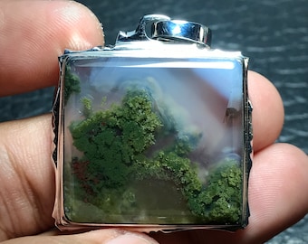 Handcrafted Scenic Moss Agate Pendant 20,3 Grams, 35x34x8 mm, Christmas, Jewelry, Gifts For Her, Halloween Jewelry,  Pendant Moss Agate
