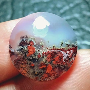 Scenic Moss Agate Cabochon, Natural Java Stone (18x18x6 mm)