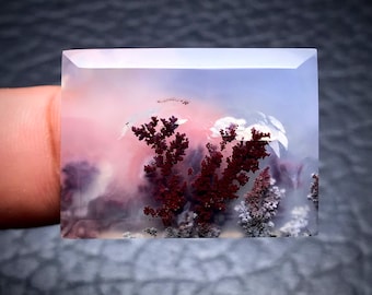 Scenic Moss Agate Cabochon 31x23x5 mm, Red Moss Agate Cabochon For Pendant
