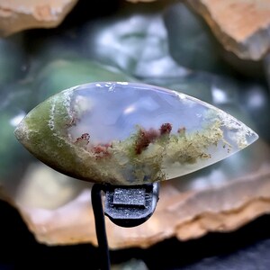 Scenic Moss Agate Shaped Cabochon 19x44x6 mm
