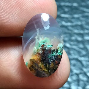 Krysokolla Koppar Kalcedon Cabochon, Handgjord Ädelsten (18x12x4 mm)