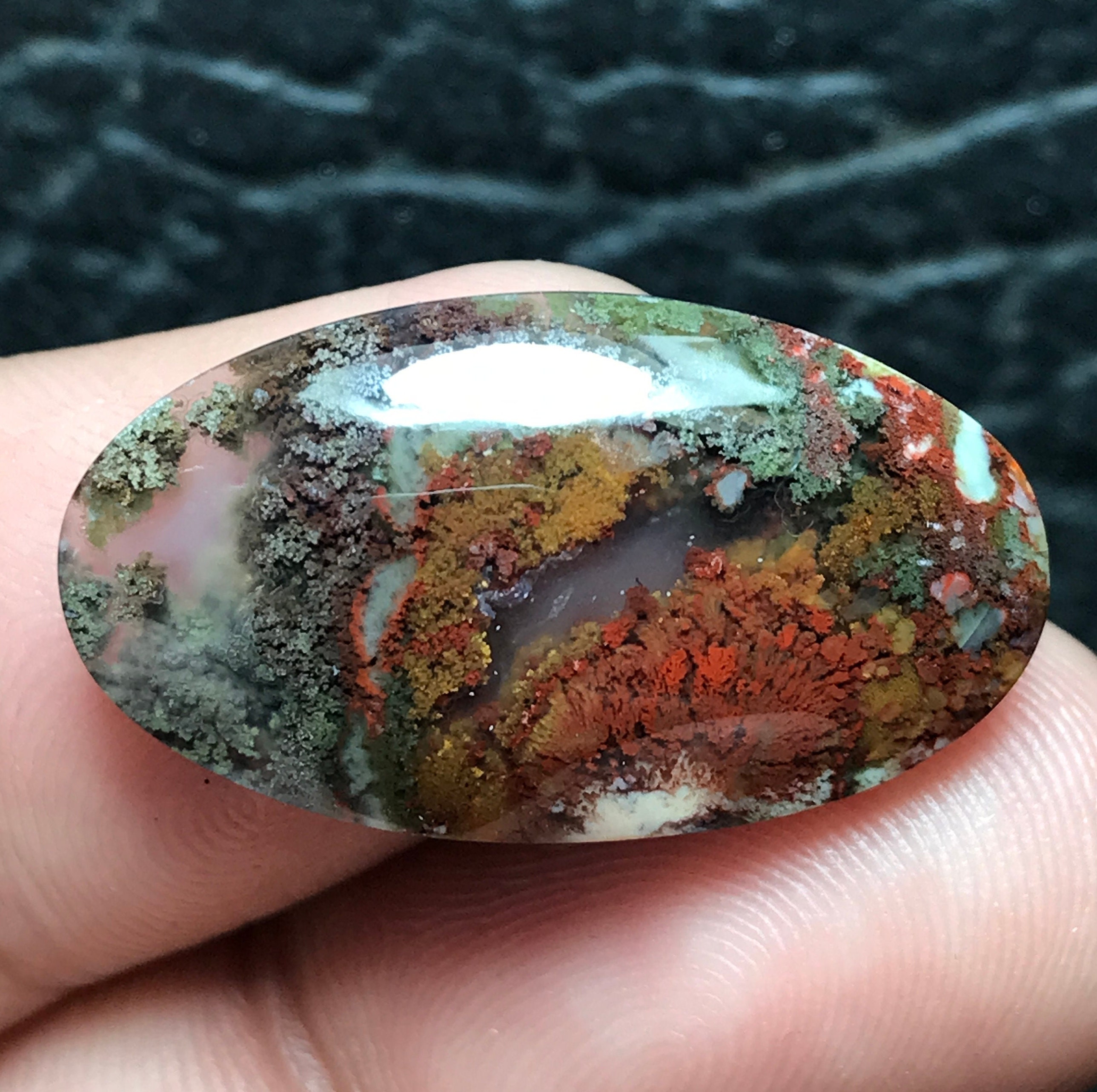 Scenic Moss Agate Cabochon, Indonesian Gemstone (15x26x5 Mm) - Etsy