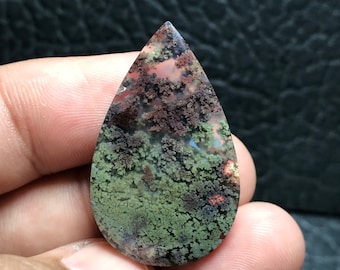 Java Moss Agate Cabochon: Natural Gemstone (22x36x6 mm)