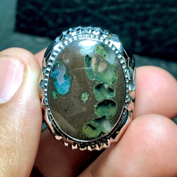 Amygdaloidal Jasper Ring Size 9 – Monel Metal Statement Jewelry