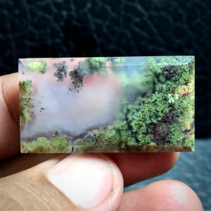 Scenic Java Moss Agate Cabochon: Natural Landscape Stone (45x37x5 mm)