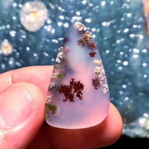 Malerischer Moosachat Tropfen Cabochon: Insel Java Stein (19x31x6mm)