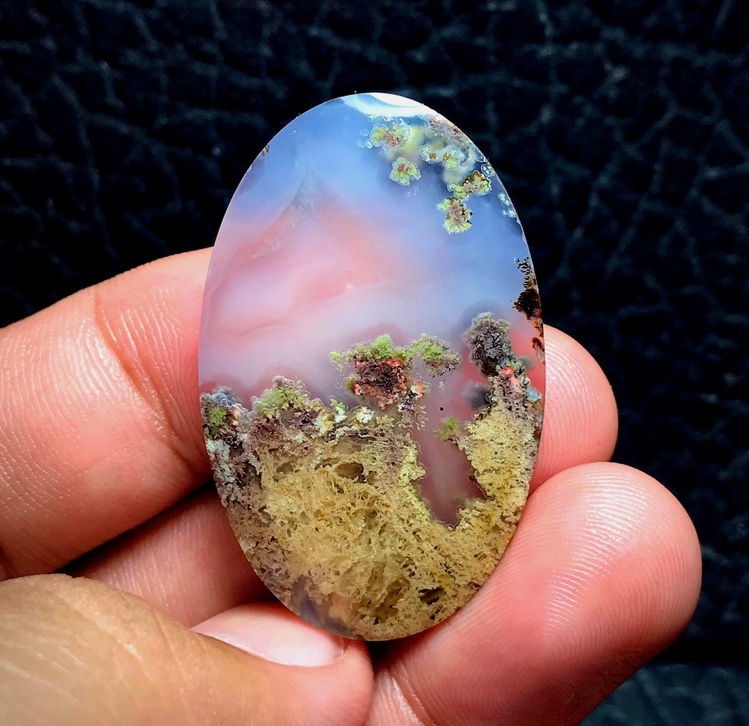 Scenic Moss Agate Cabochon, Indonesian Gemstone (26x42x6 Mm) - Etsy