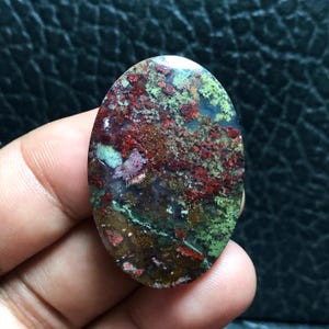 Multicolor Moss Agate Cabochon: Java Island Gemstone (26x39x5 mm)