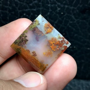 Cabochon pittoresque en agate mousse, pierre précieuse de Java (23 x 23 x 5,5 mm)