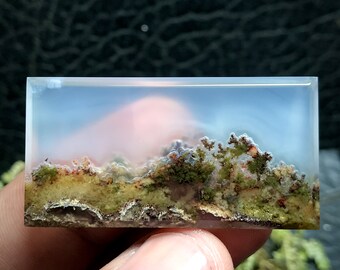 Scenic Moss Agate Cabochon 43x22x4,5 mm, Birthday Gifts, Birthstone Jewelry, Personalized Gift, Easter Gifts, Engagement Gift, Handmade Gift