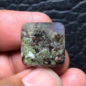 Scenic Moss Agate Cabochon, Java Indonesia Gemstone (18x18x5 mm)