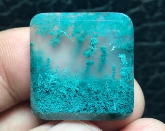 Green Moss Agate Cabochon, Natural Gemstone (23x24x5 mm)