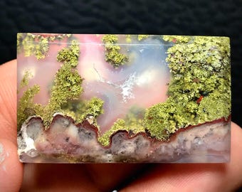 Scenic Moss Agate Cabochon, Indonesian Gemstone (40x24x6 mm)
