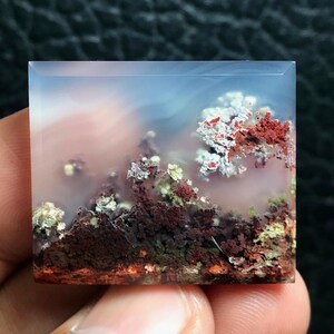 Malerischer Java Moos Achat Cabochon (32x27x4 mm)