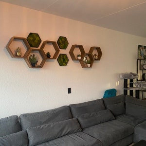 Étagères hexagonales TAILLE MOYENNE, expédition rapide / Étagères en nid dabeille / Étagères murales / Art mural / Étagères flottantes / étagère de cuisine / salle de bain image 6