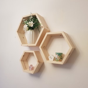 Ensemble de 3 étagères hexagonales UE/ Montage mural/ Petit/ Moyen/ Grand/
