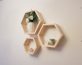 Ensemble de 3 étagères hexagonales UE/ Montage mural/ Petit/ Moyen/ Grand/