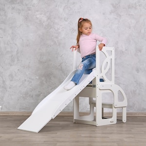 Convertible toddler tower WITH BACK and slide learning Twins toddler tower, help tower convertible, lernturm 2 in 1, toddler kitchen tower