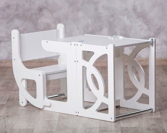 Convertible help tower & table, montessori kitchen step stool, toddler kitchen tower, help tower learning stool, toddler tower helper