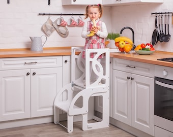 Convertible learning toddler tower table 2 in 1, kitchen stool, helper toddler tower, montessori tower, kitchen step stool, lernturm