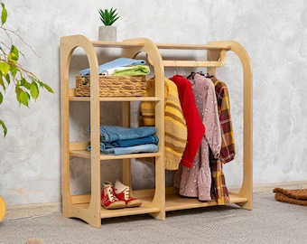 Montessori-Kleiderständer, Kindergarderobe, Kinderkleiderständer, Montessori-Möbel, Holzkleiderständer, Kleinkind-Holzkleiderschrank