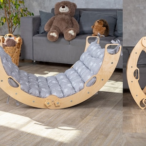 Foldable Climbing Arch with Pillow, montessori rocker with rock ramp and slide, montessori climbing set, monetessori toddler arch