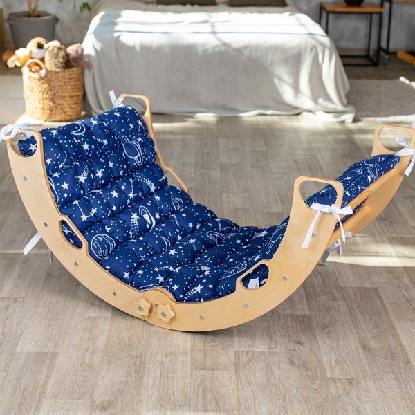 Large climbing arch with pillow, foldable montessori rocker with rock ramp and arch rocker cushion, montessori climber, toddler rocker