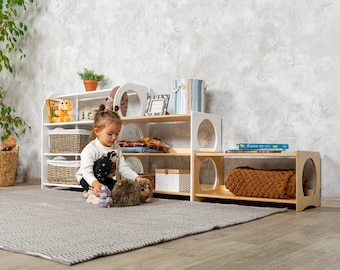 Estante abierto Montessori, estantería para niños pequeños, juego de muebles de guardería, estante de madera, muebles para niños, almacenamiento de juguetes, muebles montessori, estante de juguetes