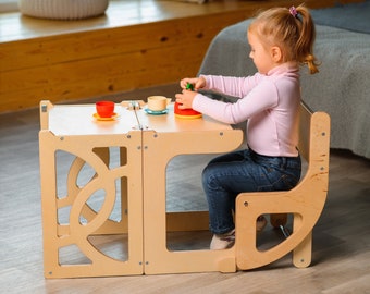 40% SALE! Kleinkind Turm Cabrio MIT RÜCKENLEHNE, Küchenturm Kleinkind, Hilfe Turm Tisch, umwandelbare Küchenhilfe, Montessori Hocker Tisch