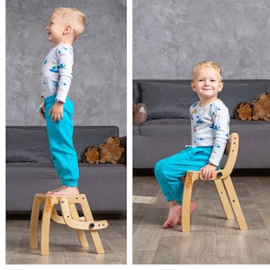 Convertible step stool & chair 2in1, toddler step stool, kids kitchen stool, montessori learning toddler stool, kids step stool chair