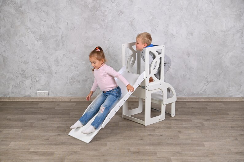 Convertible Toddler Tower WITH BACK and Slide Twins Learning Etsy