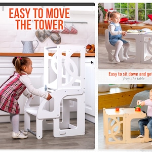 Learning convertible tower table chair WITH A BACK!, montessori learning toddler tower helper, Kitchen tower, kitchen step stool, lernturm