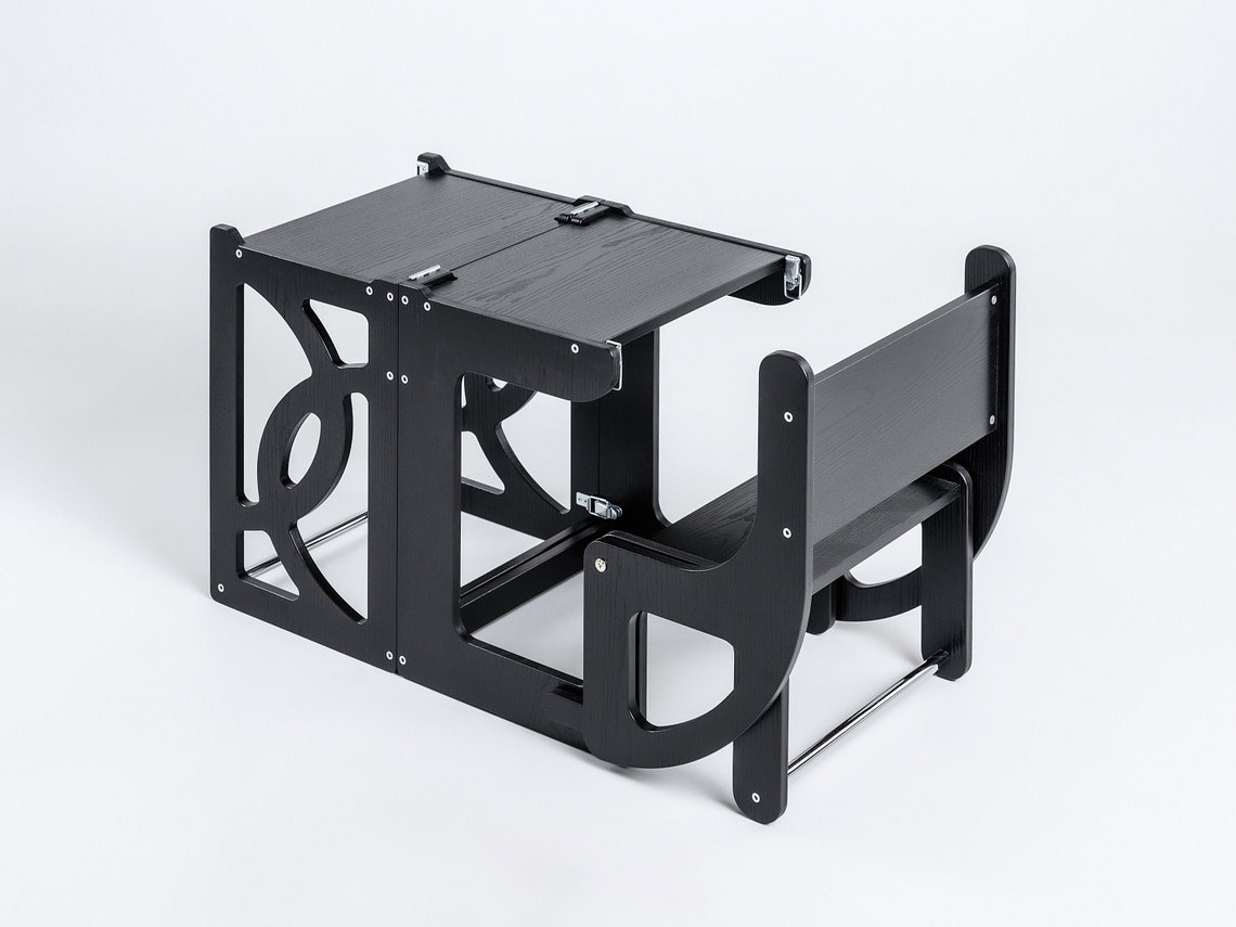 BLACK Learning Convertible Tower & Table Kitchen Step Stool Etsy