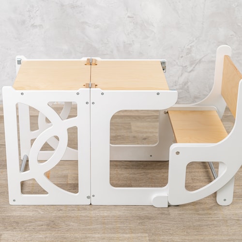 Natural Convertible Toddler Tower & Table Learning WITH BACK Etsy