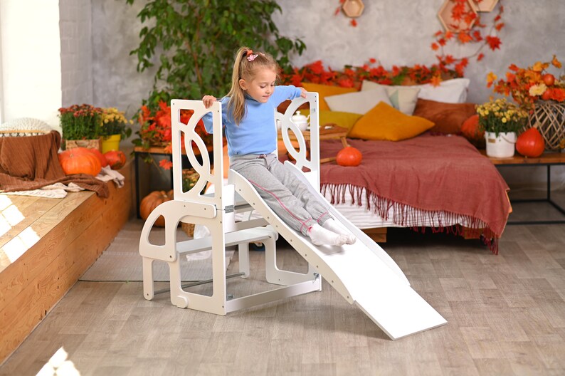 Convertible Toddler Tower WITH BACK and Slide Twins Learning Etsy