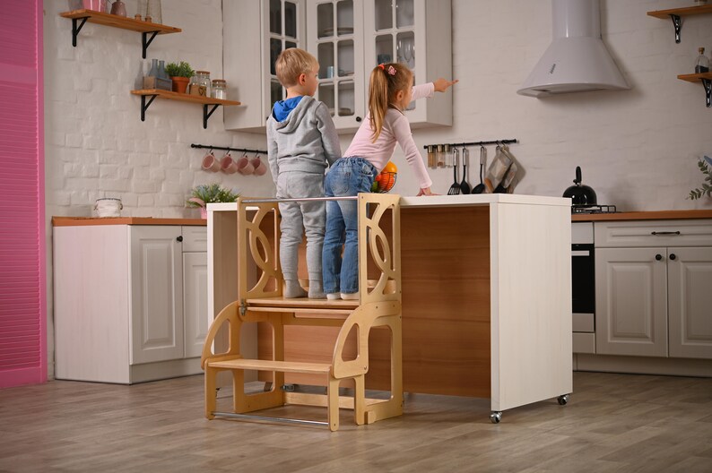 Natural Toddler Tower Convertible With BACK and Slide Double Etsy