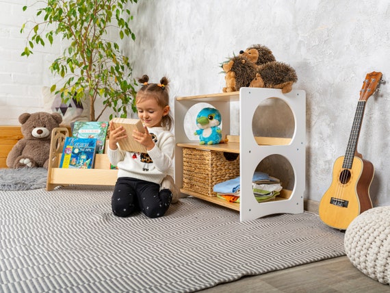 モンテッソーリ棚、3段おもちゃ棚、子供用おもちゃ収納、保育棚